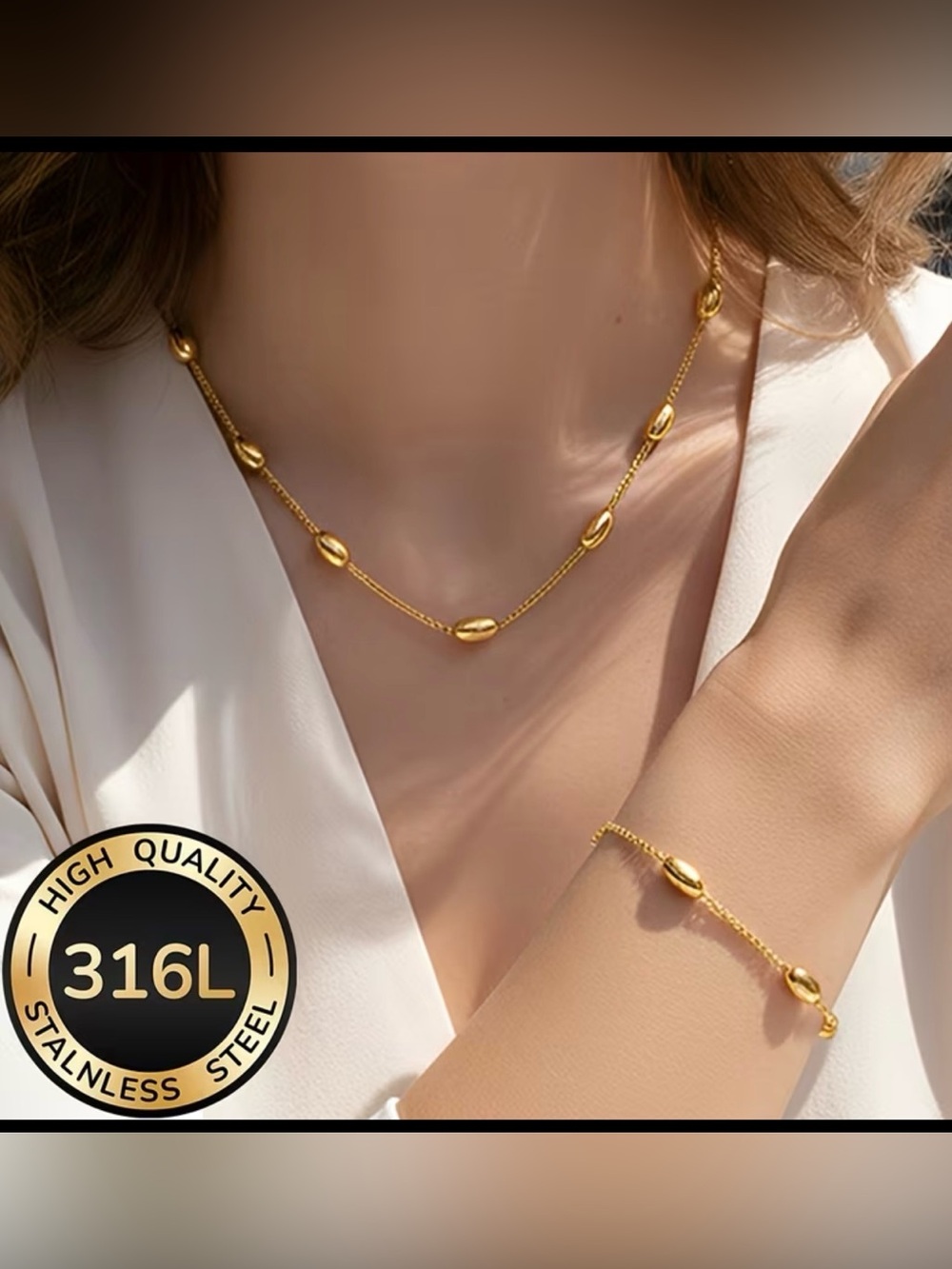 18k gold plated stainless steel necklace and bracelet set